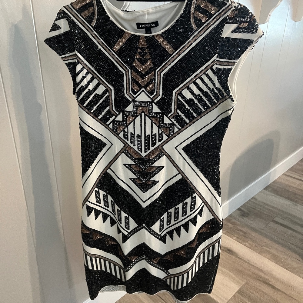 Express Black and White Geometric Mini Dress
